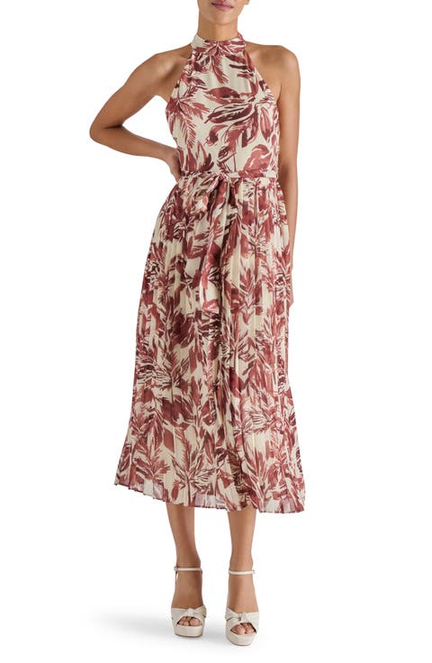 Rosemary Leaf Print Pleated Dress