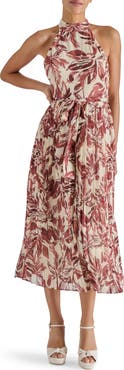 Steve Madden Rosemary Leaf Print Pleated Dress