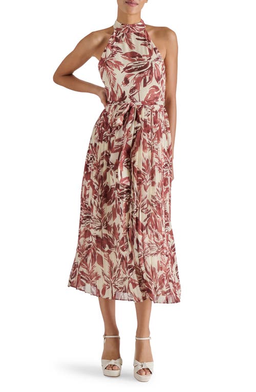 Steve Madden Rosemary Leaf Print Pleated Dress In Brown
