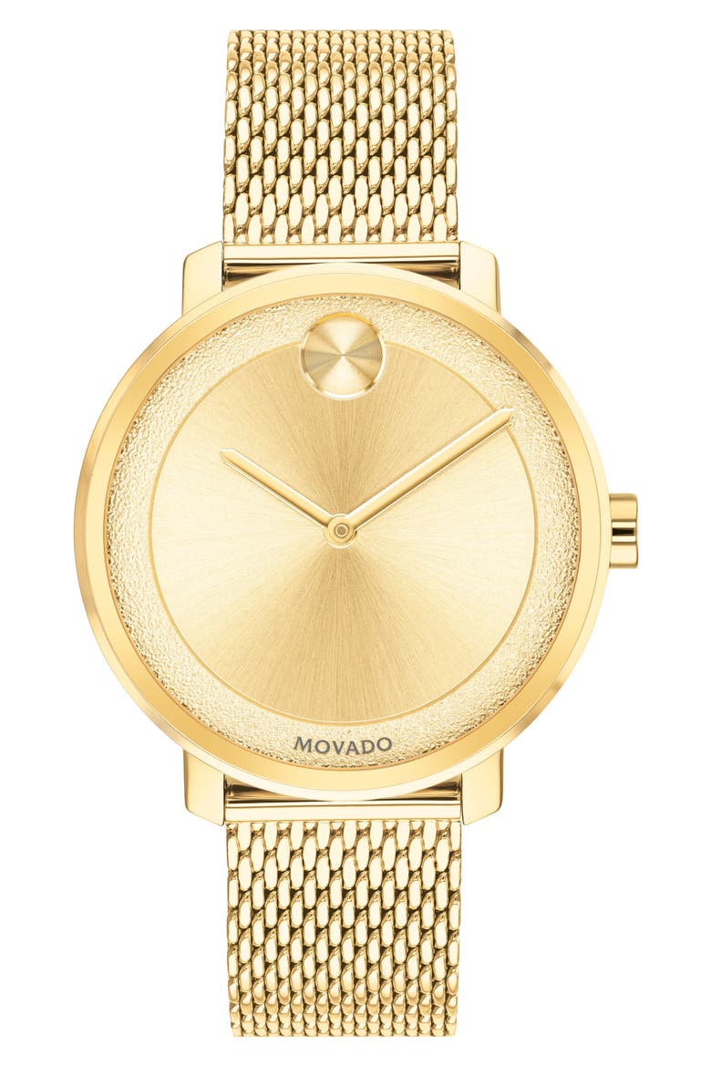Bold Mesh Bracelet Watch, 34mm, Main, color, GOLD
