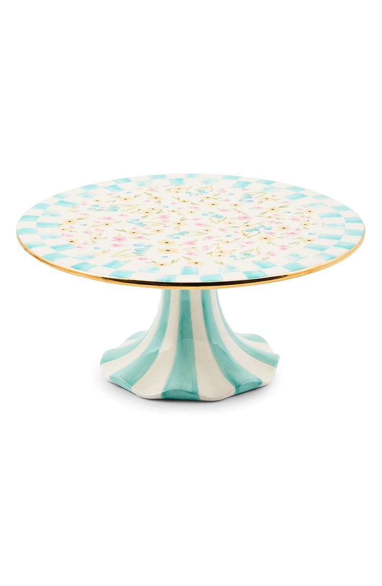 MACKENZIE CHILDS Posie Patch Small Ceramic Pedestal Platter, Main, color, Teal