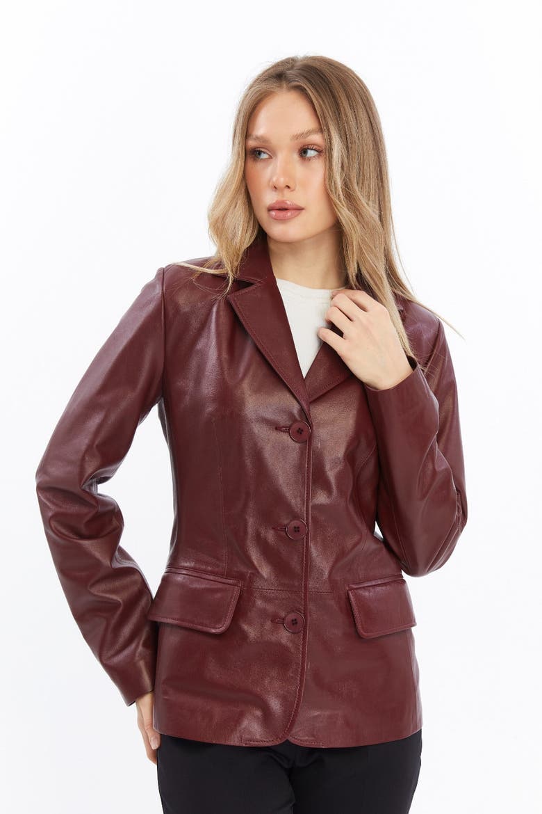 Esther Leather Jacket, Main, color, Burgundy