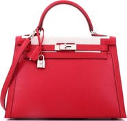 Pre-Owned Hermes Kelly Handbag Red Berline Vache Canvas with Swift and Toile with Palladium Hardware 32