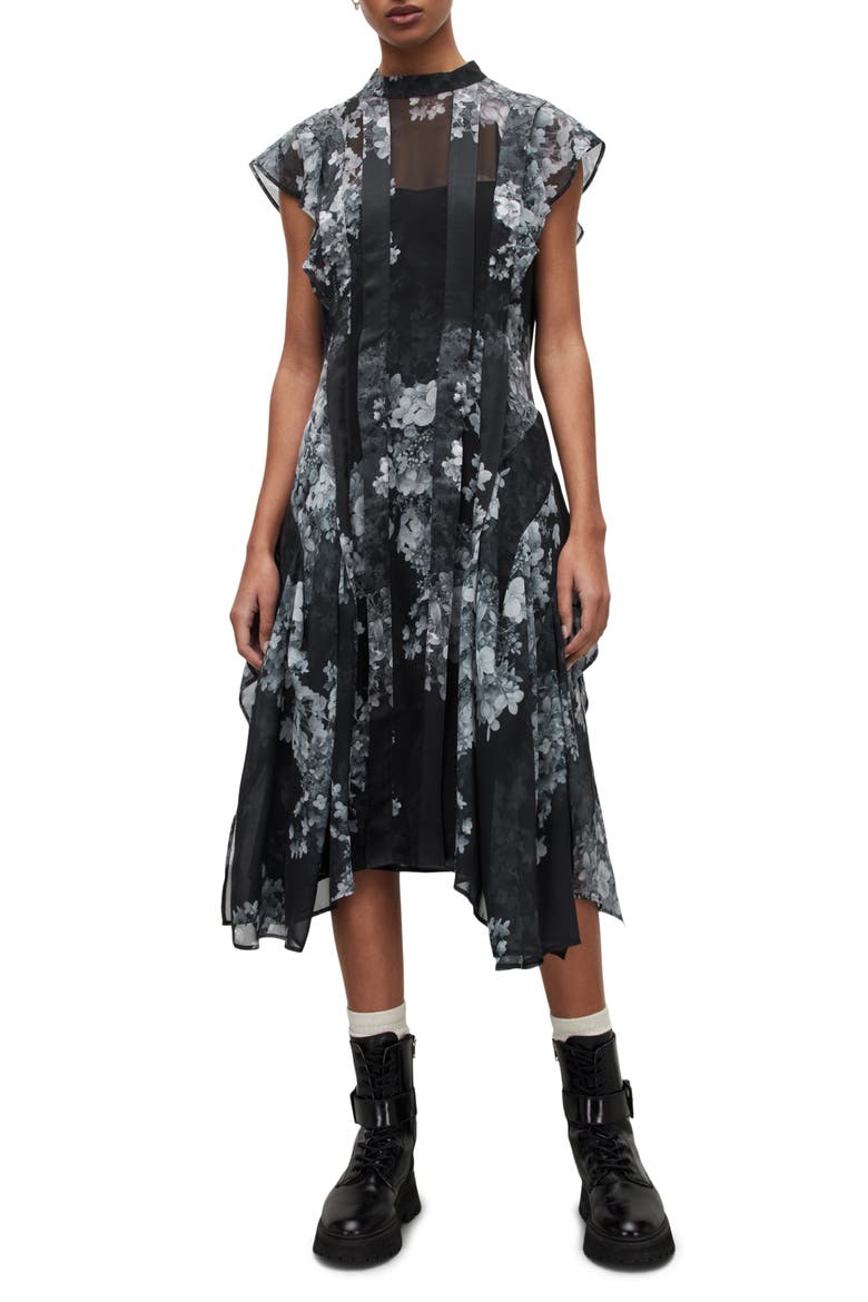 Freya Venetia Floral Midi Dress, Main, color, BLACK