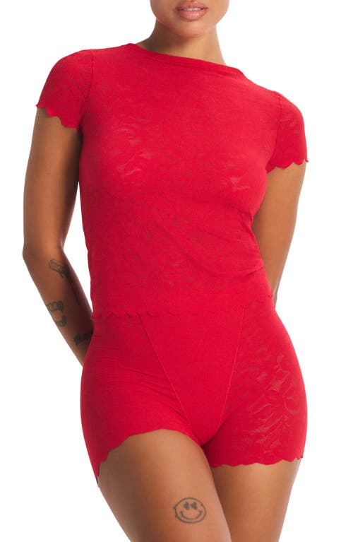 Savage X Fenty Lacy Dreams Pajama Baby Tee In Red