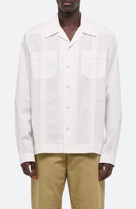 Knife Pleat Stripe Cotton Poplin Summer Shirt
