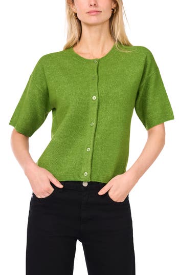 Vince Camuto Short Sleeve Cardigan In Green