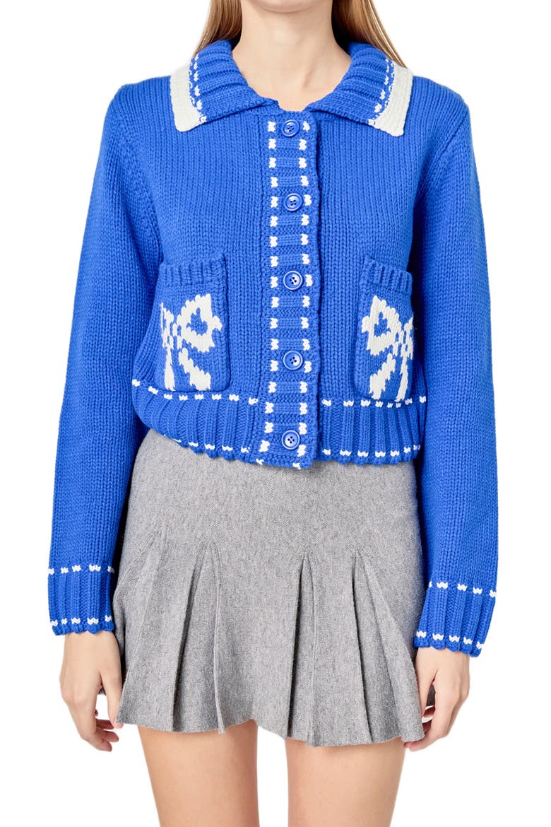 Bow Cardigan, Alternate, color, BLUE/ WHITE