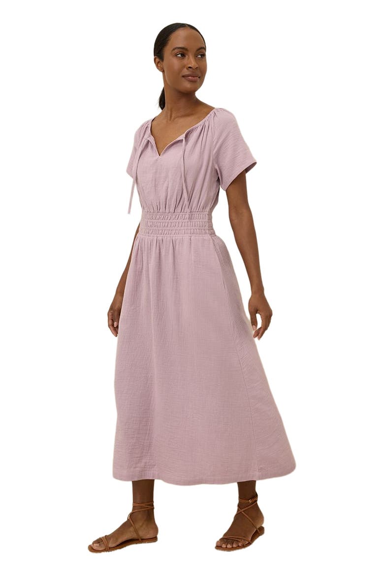 Organic Cotton Coastal Double Gauze Boho Midi Dress, Alternate, color, Lavender Haze
