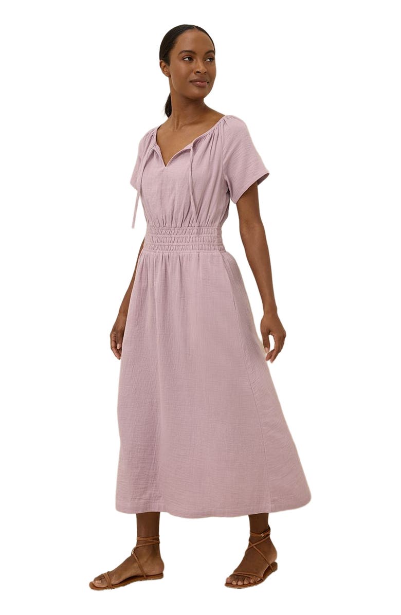 Pact Organic Cotton Coastal Double Gauze Boho Midi Dress, Alternate, color, Lavender Haze