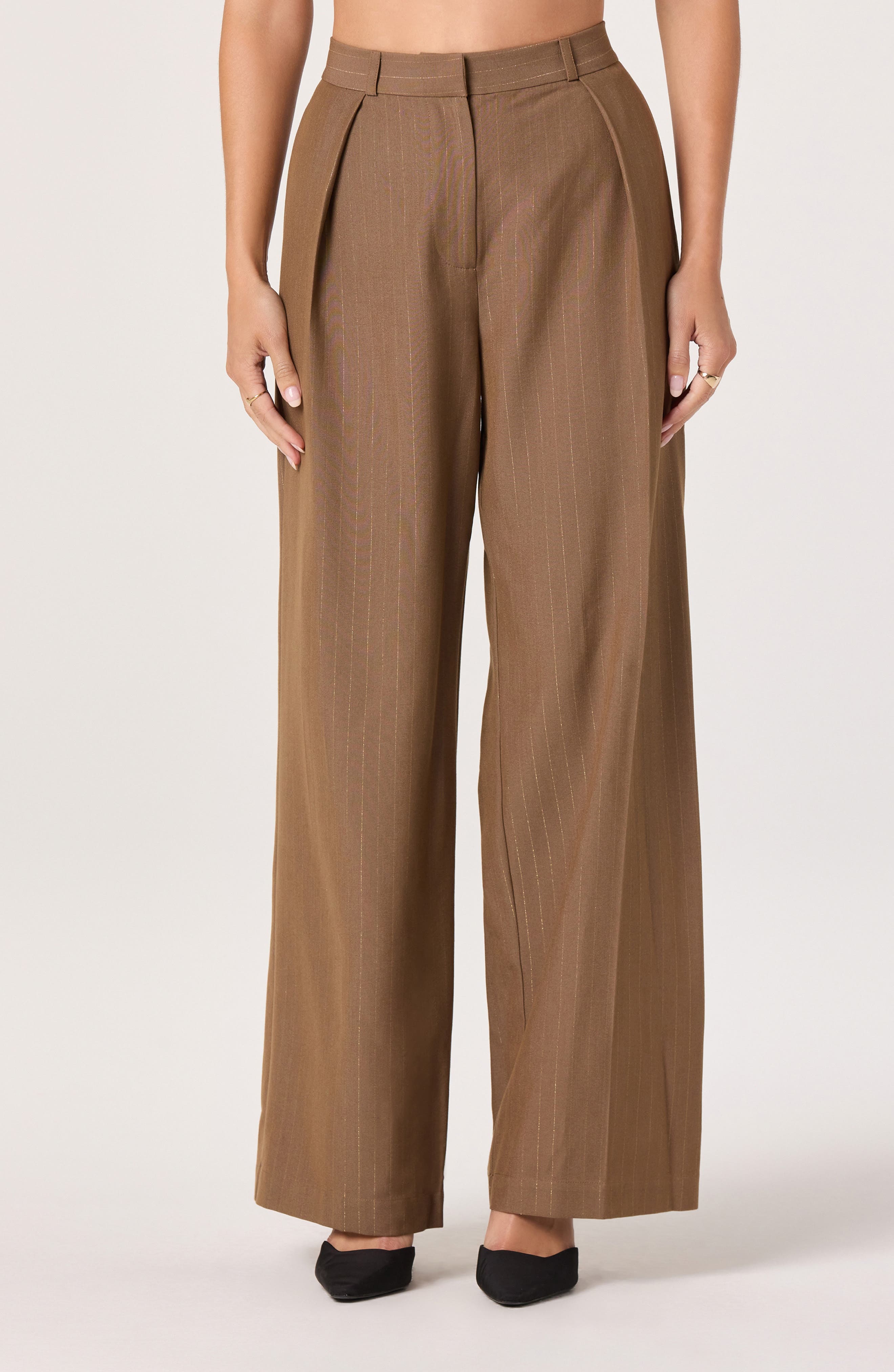 ASTR the Label Pleated Metallic Pinstripe Pants