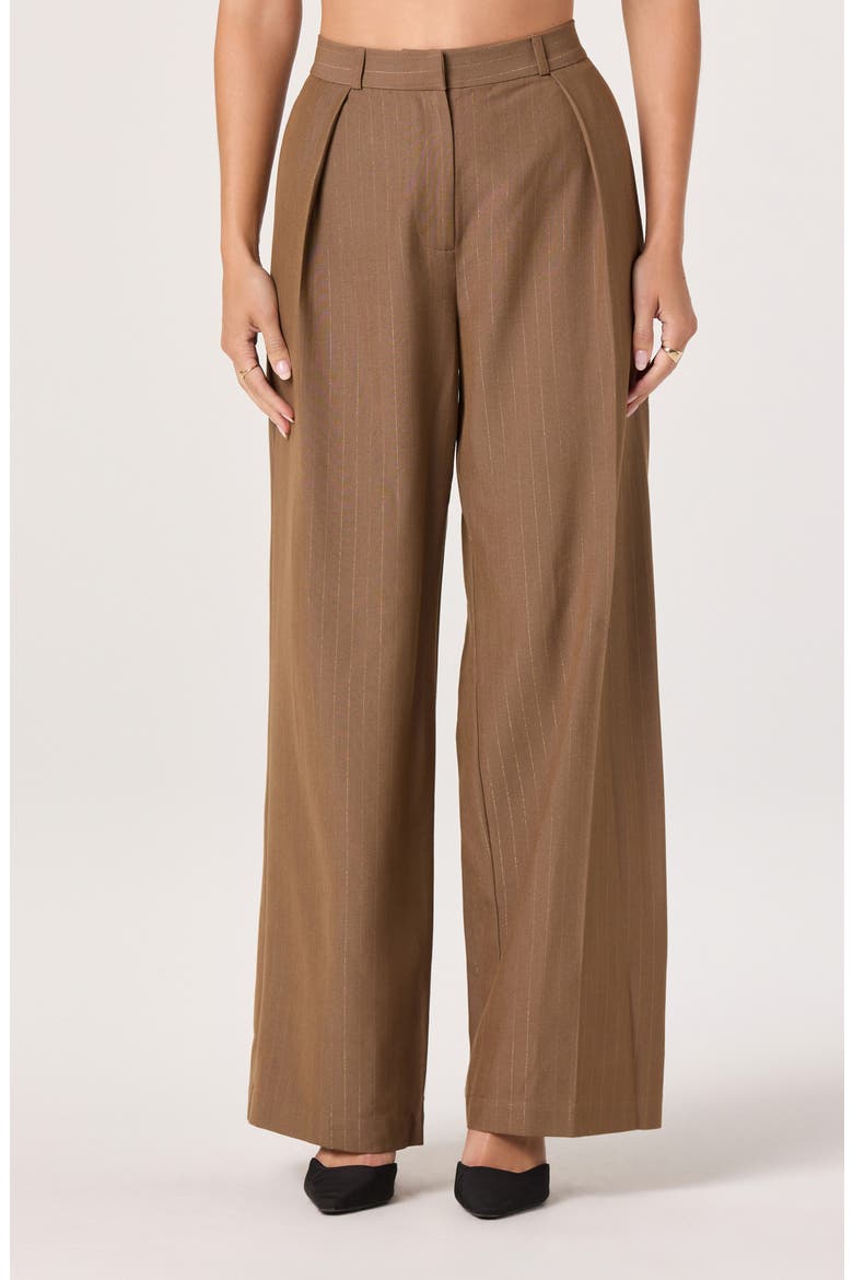 Pleated Metallic Pinstripe Pants, Main, color, BROWN GOLD STRIPE