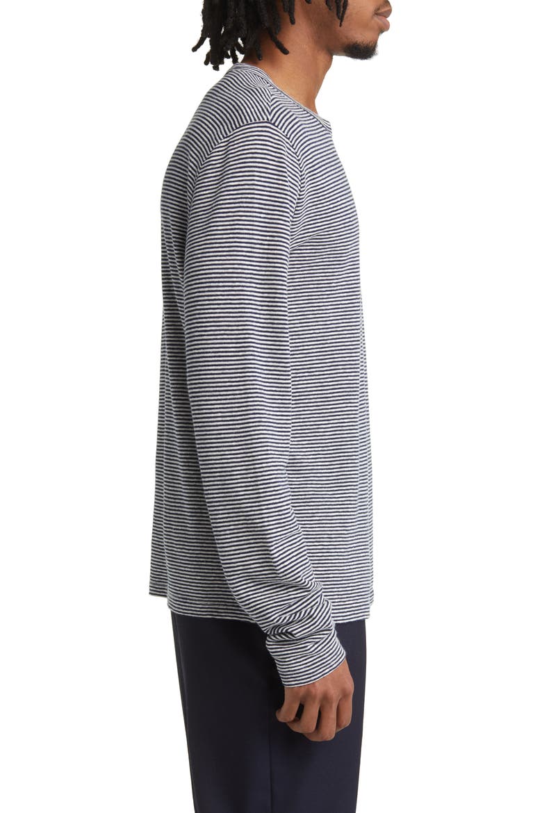Stripe Long Sleeve Cotton & Linen T-Shirt, Alternate, color, NAVY/ WHITE
