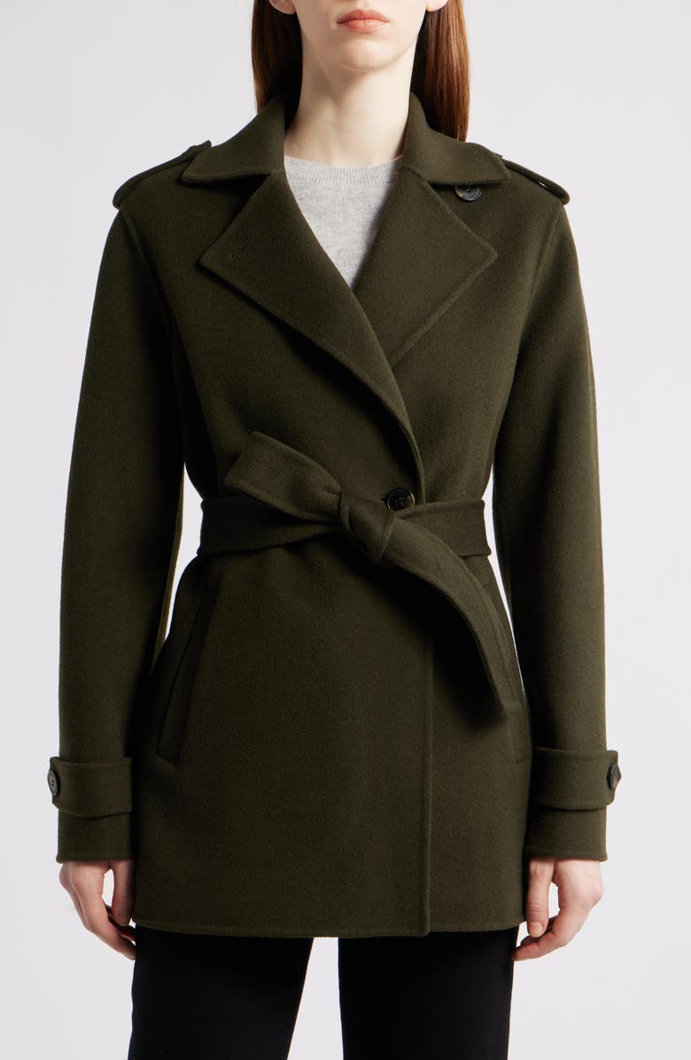 Michael Kors Double Face Wool Blend Crop Trench Coat, Main, color, Ivy