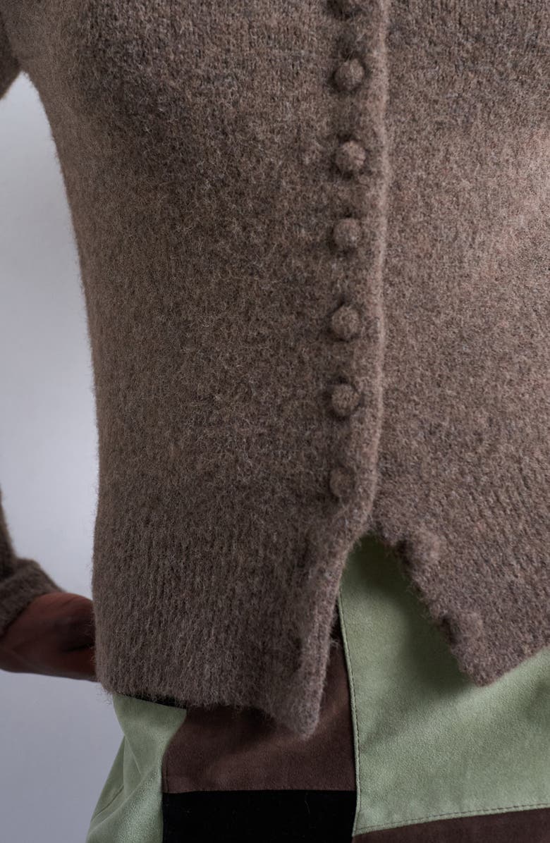 Topshop Covered Button Cardigan, Alternate, color, Brown