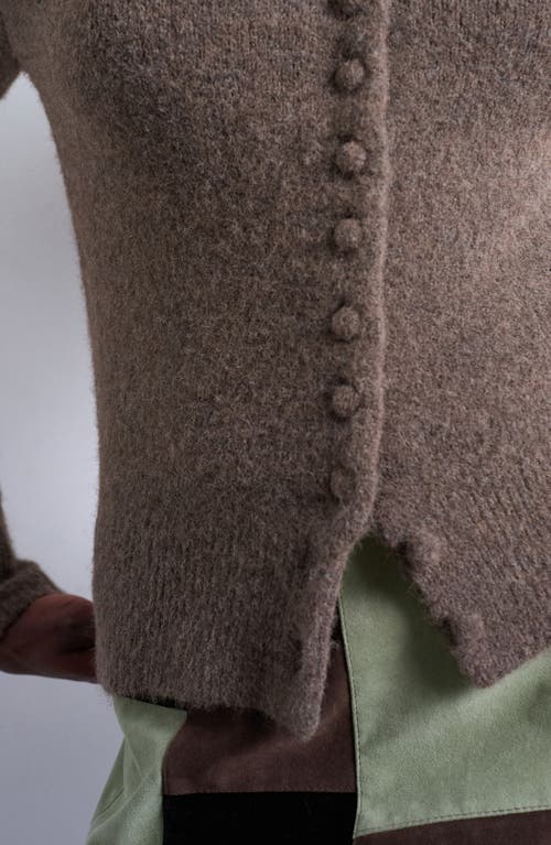 Topshop Covered Button Cardigan In Brown