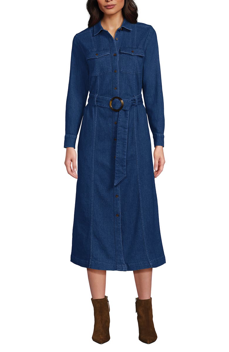 Lands' End Women's Soft Denim Midi Shirt Dress, Alternate, color, Valletta Blue Wash