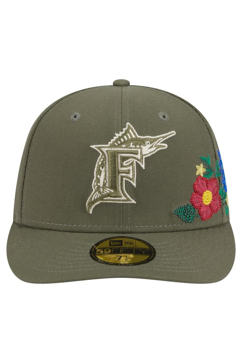 Men's New Era Olive Florida Marlins Cooperstown Collection Tonal Florals 59FIFTY Fitted Hat, Alternate, color, Olive
