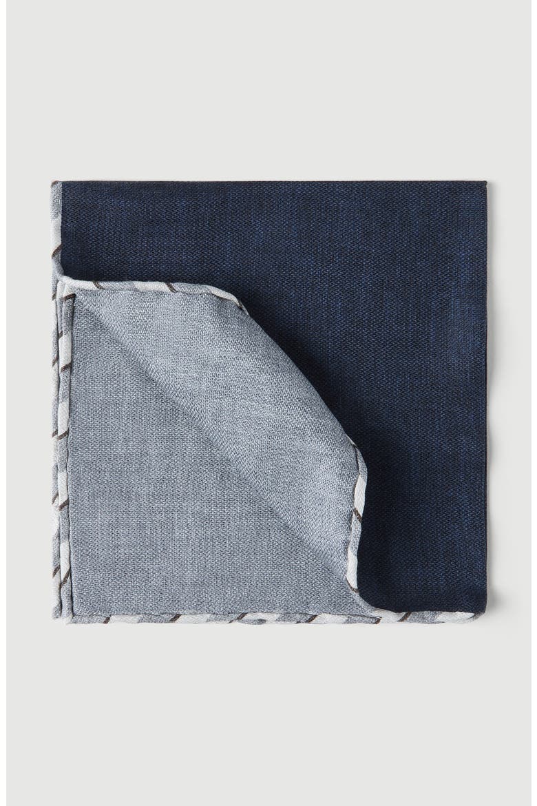 Silk pocket square with striped border, Main, color, Navy Blue