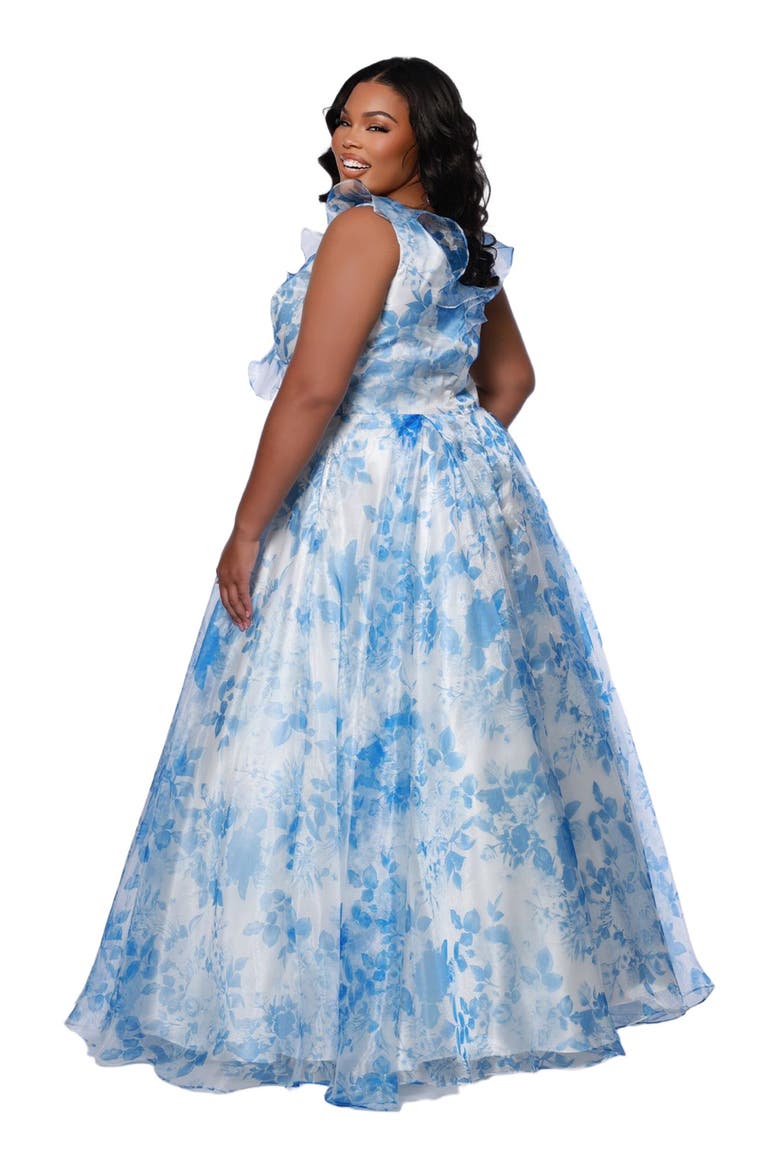 Bra-Friendly A-line Plus Size Floral Gown, Alternate, color, Blue Floral