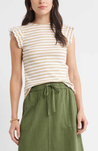 Caslon® Stripe Ruffled Knit Top