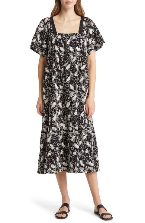 Neia Floral Embroidered Cotton A-Line Dress
