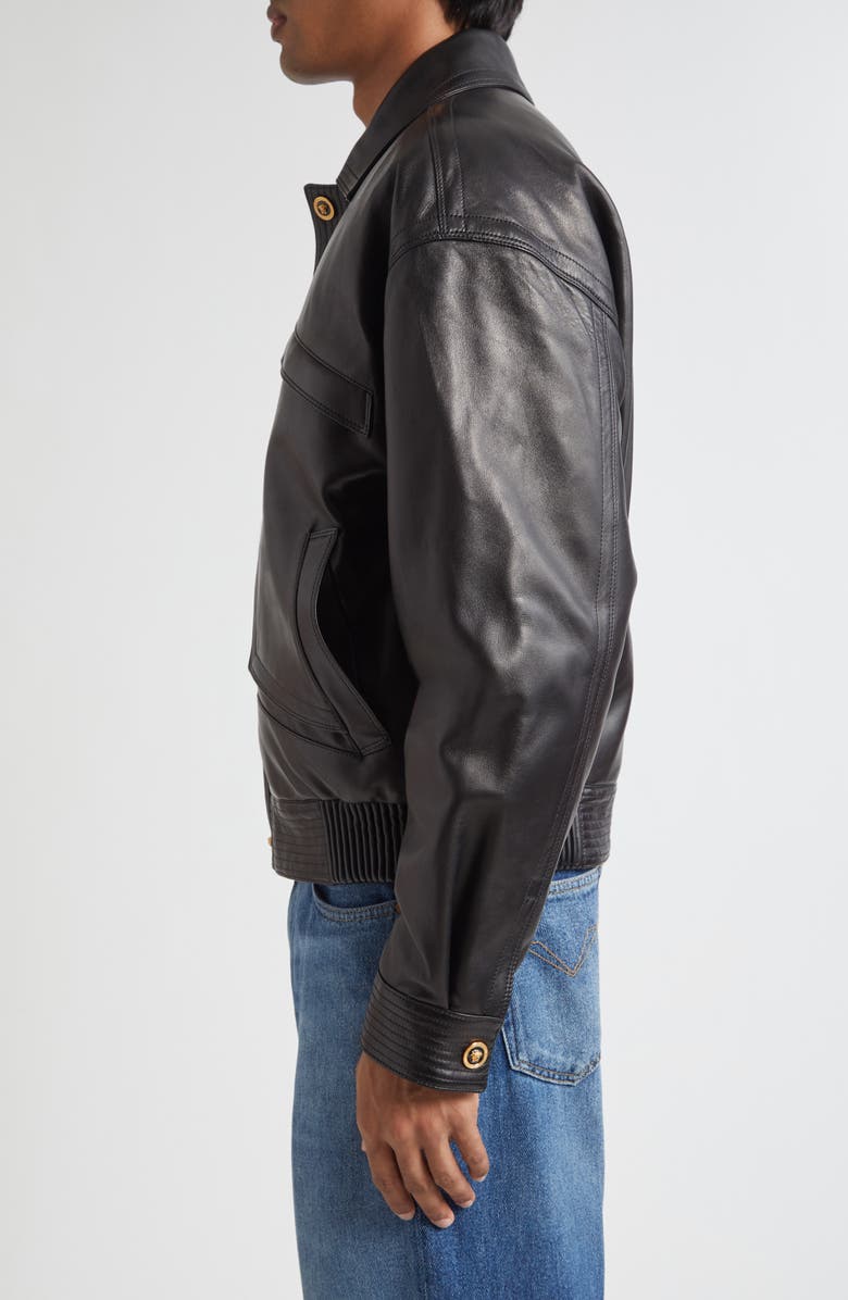 Versace Plongé Leather Blouson Jacket, Alternate, color, Black