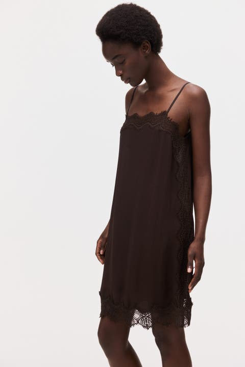 Lace-trimmed viscose dress