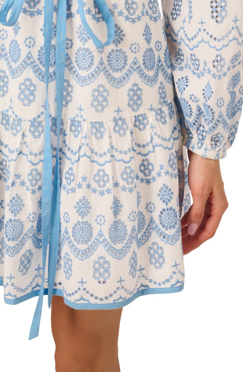 Adrianna Papell Long Sleeve Cotton Minidress, Alternate, color, Light Blue/ Ivory