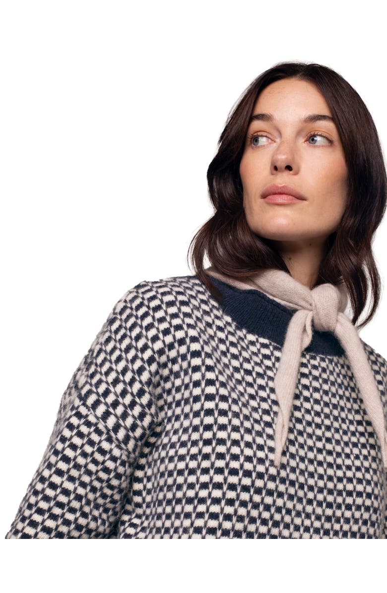 Celtic & Co. Micro Check Funnel Neck Sweater, Alternate, color, Navy / Ecru