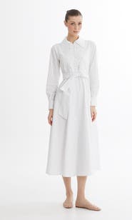 Gizia White Embroidered Detail Midi Dress