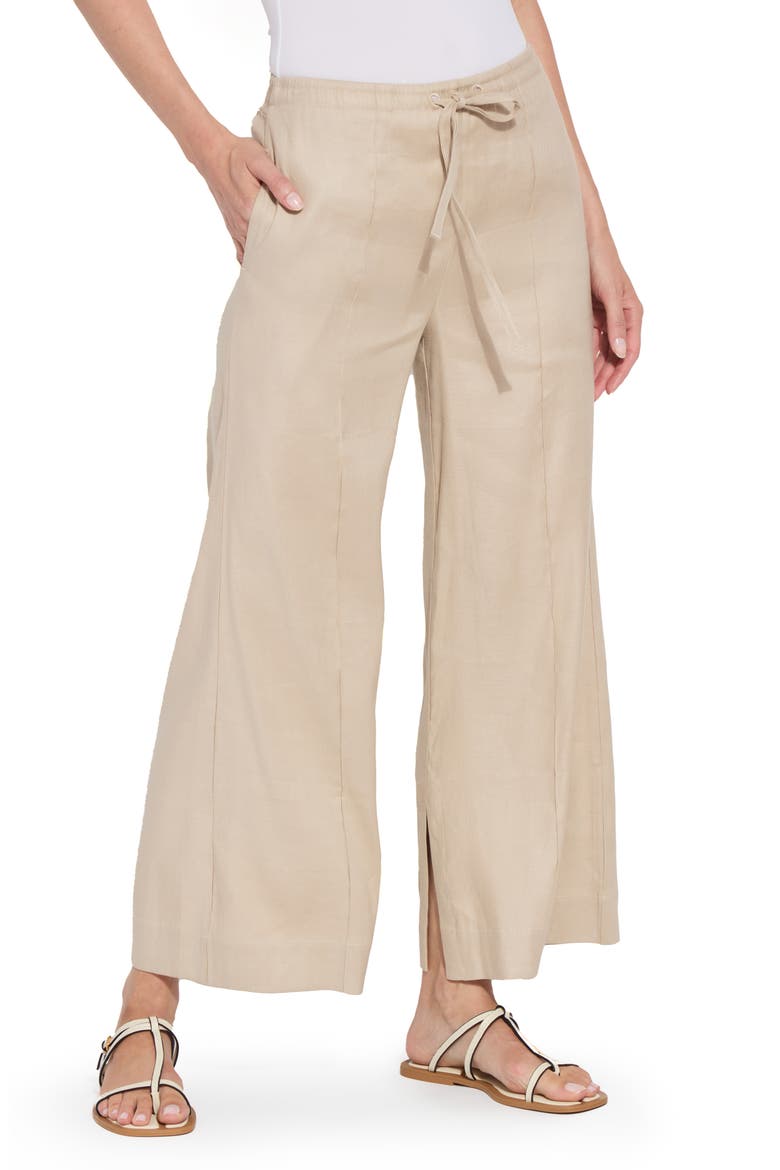 Nixie Drawstring Linen Blend Wide Leg Pants, Main, color, LINEN