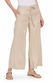 Nixie Drawstring Linen Blend Wide Leg Pants