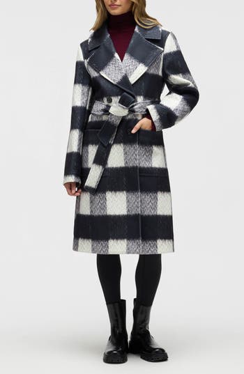 Nvlt Buffalo Plaid Belted Double Breasted Coat In Black