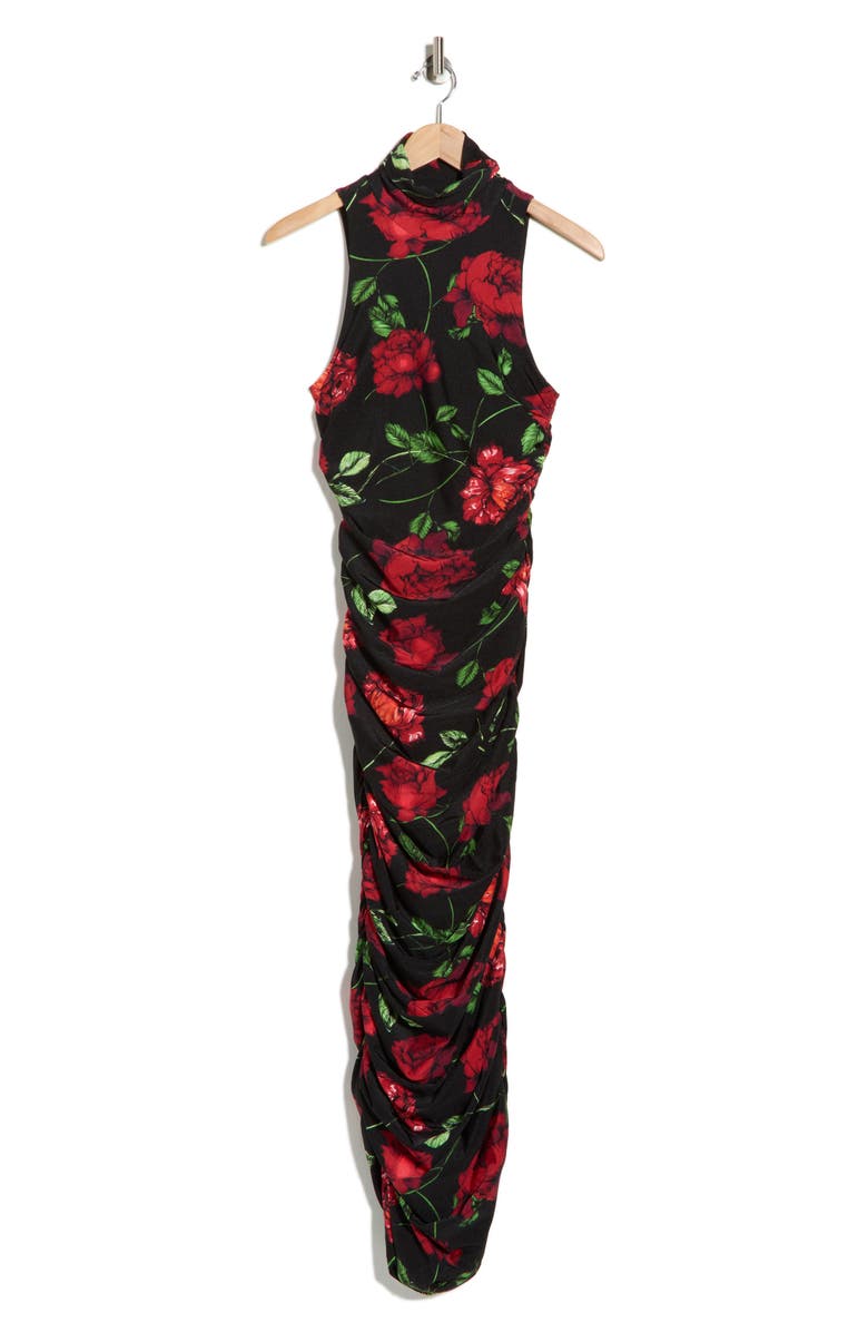 AFRM LOS ANGELES Sonia Shiny Knit Ruched Maxi Dress, Alternate, color, Noir Red Roses