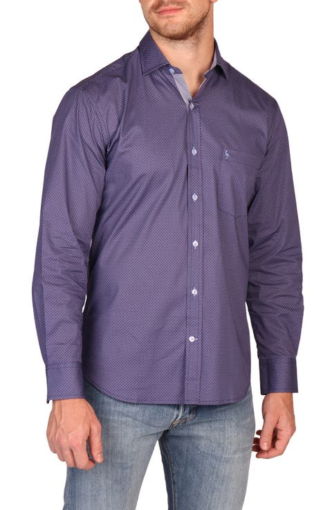 Classic Fit Diamond Medallion Stretch Cotton Button-Down Shirt