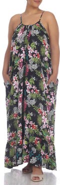 BOHO ME Scoop Neck Spaghetti Strap Floral Print Maxi Dress