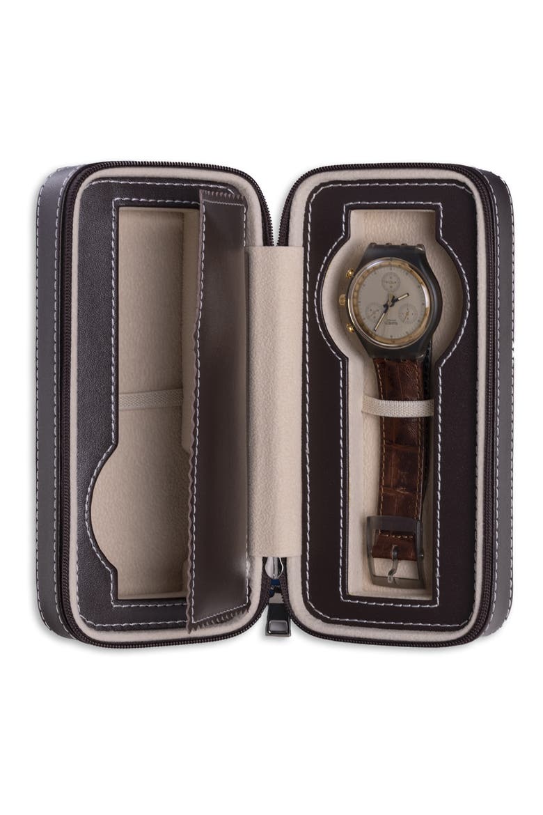 Leather Watch Travel Case, Alternate, color, BROWN