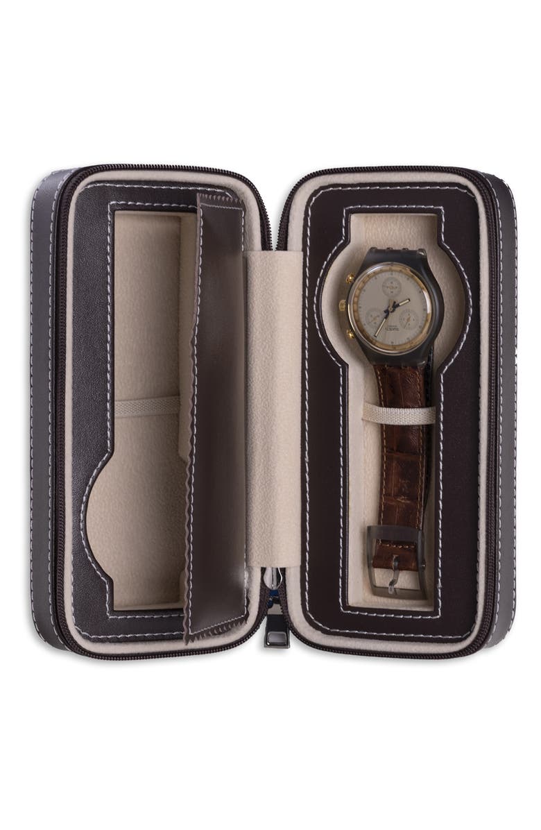 Bey-Berk Leather Watch Travel Case, Alternate, color, Brown