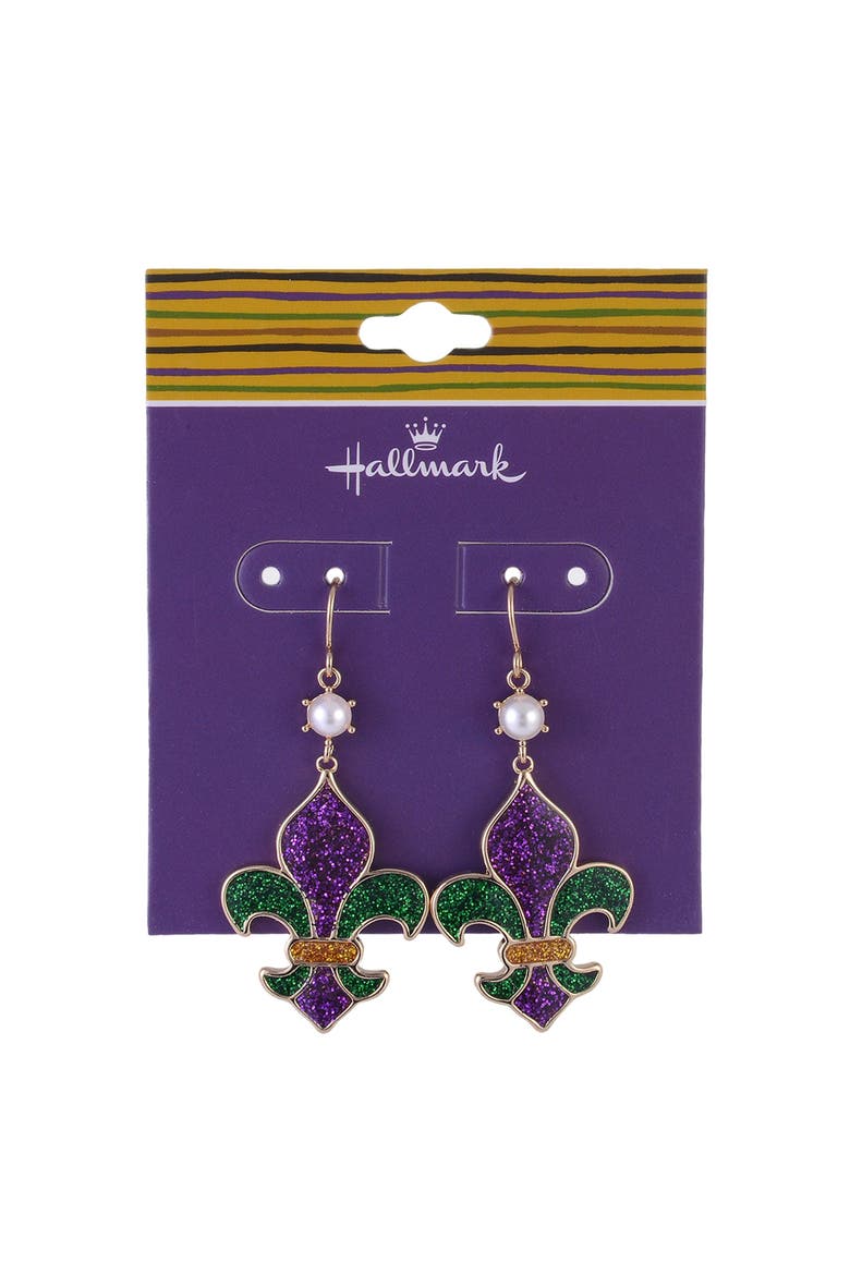 Fleur De Lis Earrings for Mardi Gras, Alternate, color, Purple