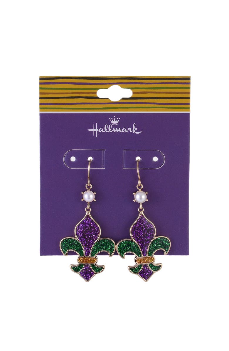 Hallmark Fleur De Lis Earrings for Mardi Gras, Alternate, color, Purple