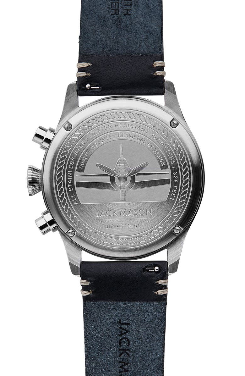 Jack Mason Aviation II Chronograph Leather Strap Watch, 42mm, Alternate, color, 