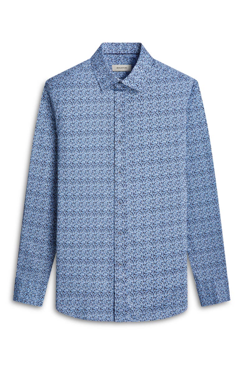 Karl Shaped Fit Abstract Print Stretch Button-Up Shirt, Alternate, color, COBALT