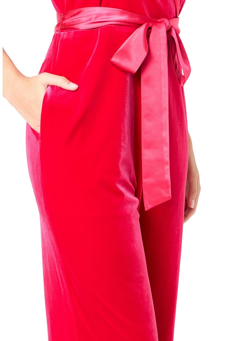 Satin Trim Velvet Jumpsuit, Alternate, color, FUCHSIA