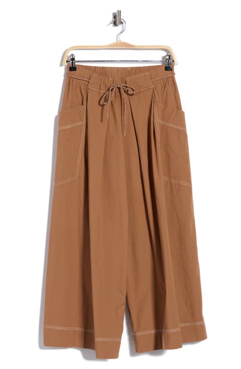 Cropped Wide Leg Poplin Pants