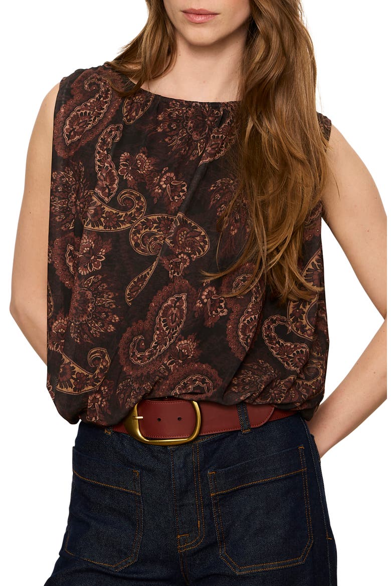 Clover Mesh Bubble Sleeveless Top, Alternate, color, COCOA BROWN PAISLEY