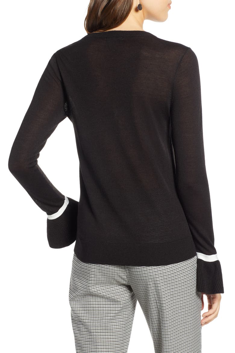 Ruffle Cuff Sweater, Alternate, color, BLACK- IVORY COLORBLOCK