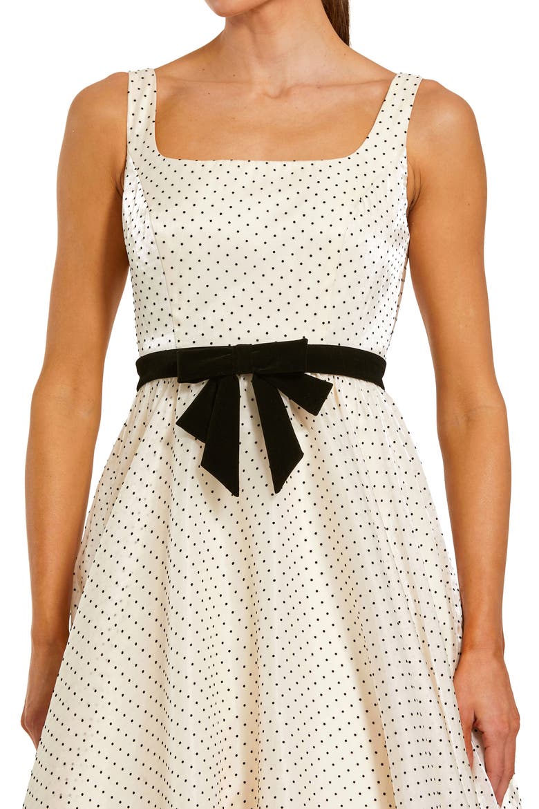 Women's Polka Dot Organza Square Neck Ballgown with Velvet Bow, Alternate, color, Ivory