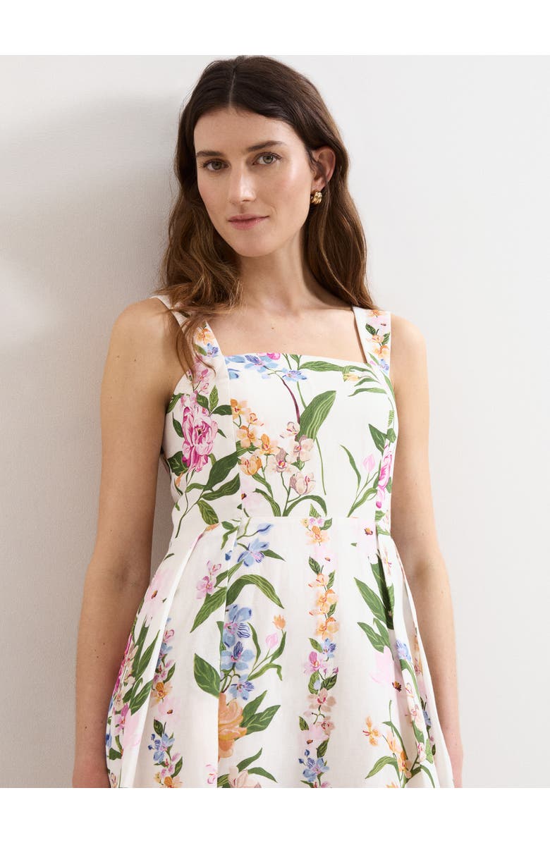 Phase Eight Lucia Linen Blend Square Neck Midi Dress, Alternate, color, Multi