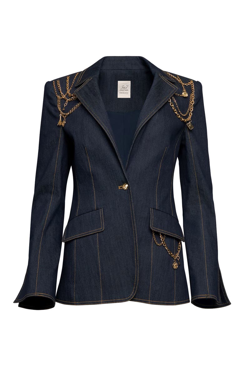 Love Token Danika Chain Denim Blazer, Alternate, color, INDIGO